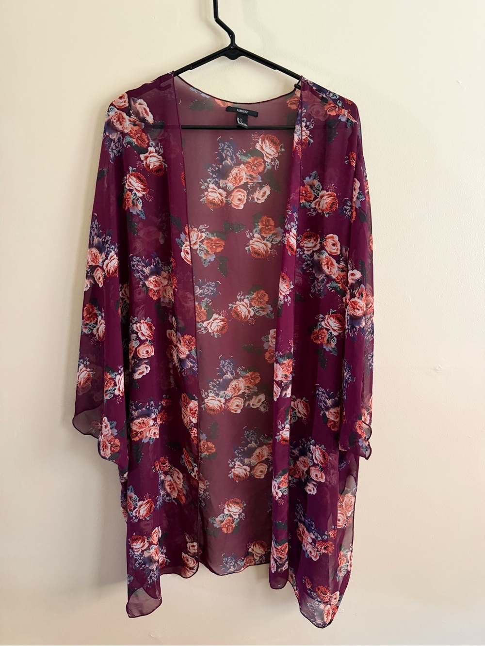 Forever 21 Floral Sheer Kimono - Burgundy & Pink